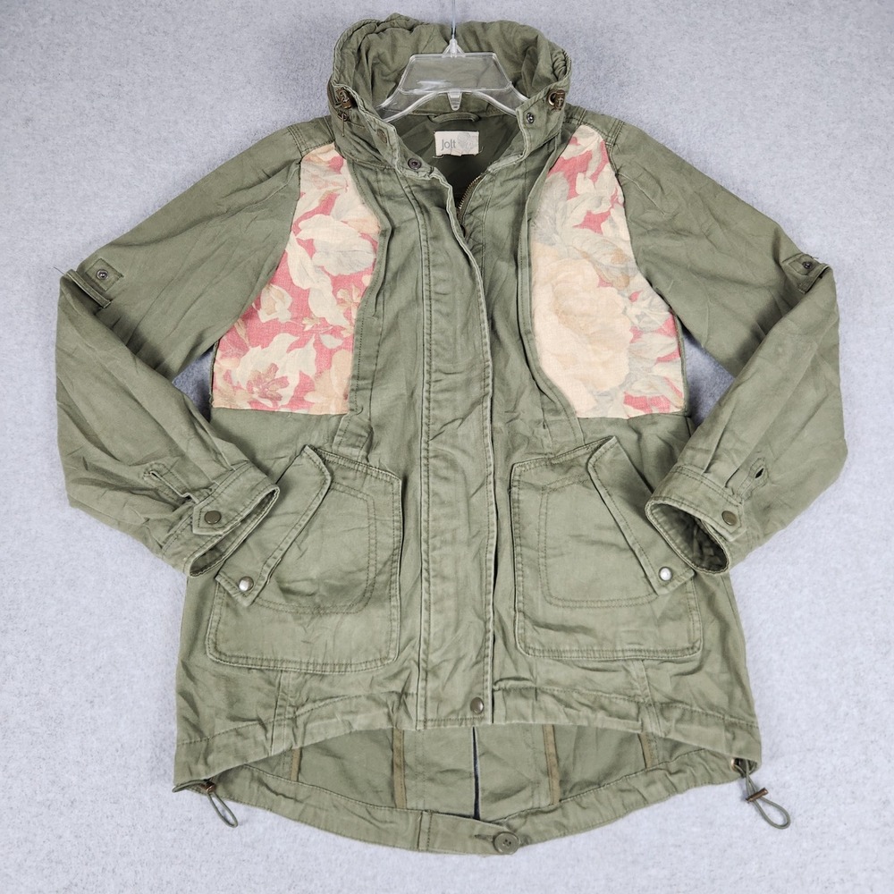 Jolt Jacket Womens Small Green Cotton Floral Tapestry Utility Military Full Zip - Picture 1 of 11